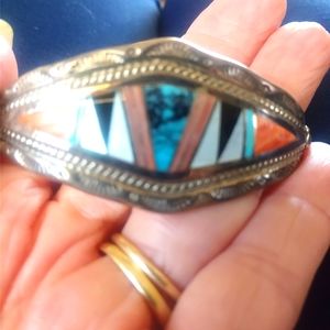 Vintage estate Sterling,MOP, turquoise, onyx, Cora